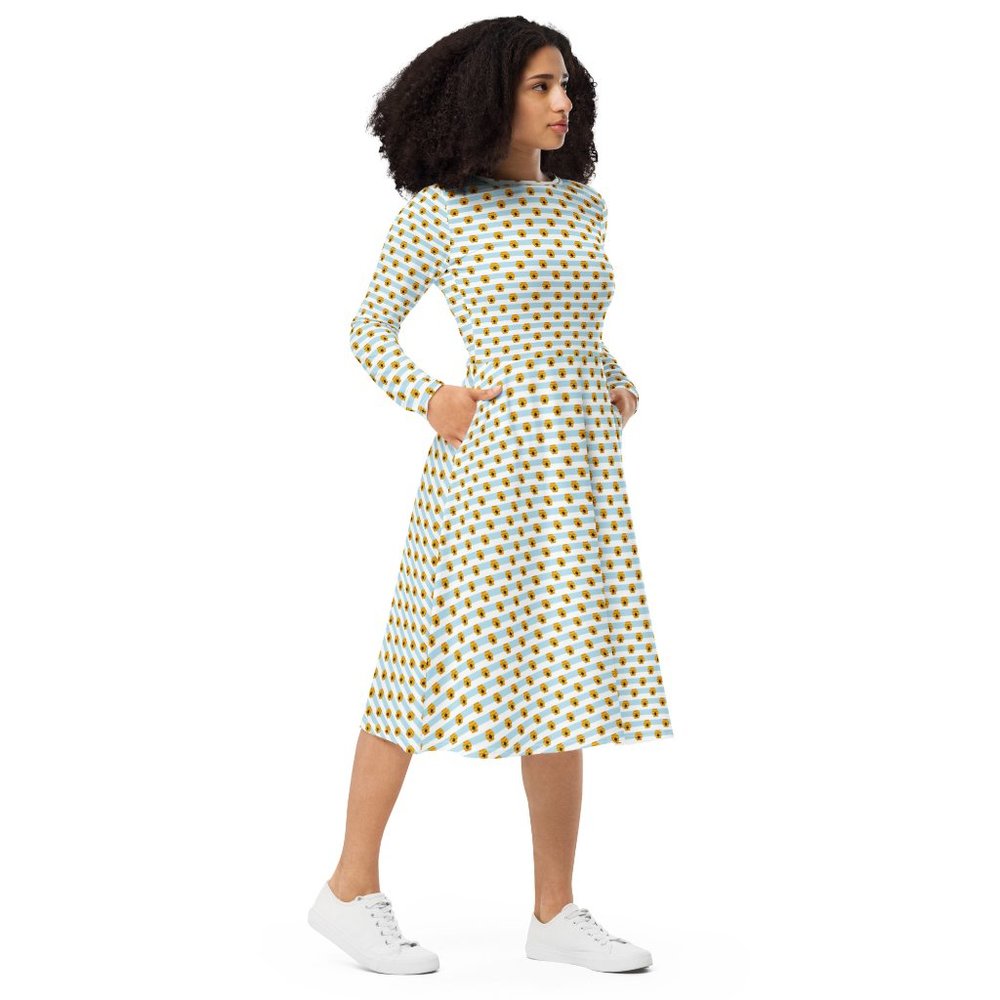 Honey Bees Stripe Pin Up Long Sleeve Dress